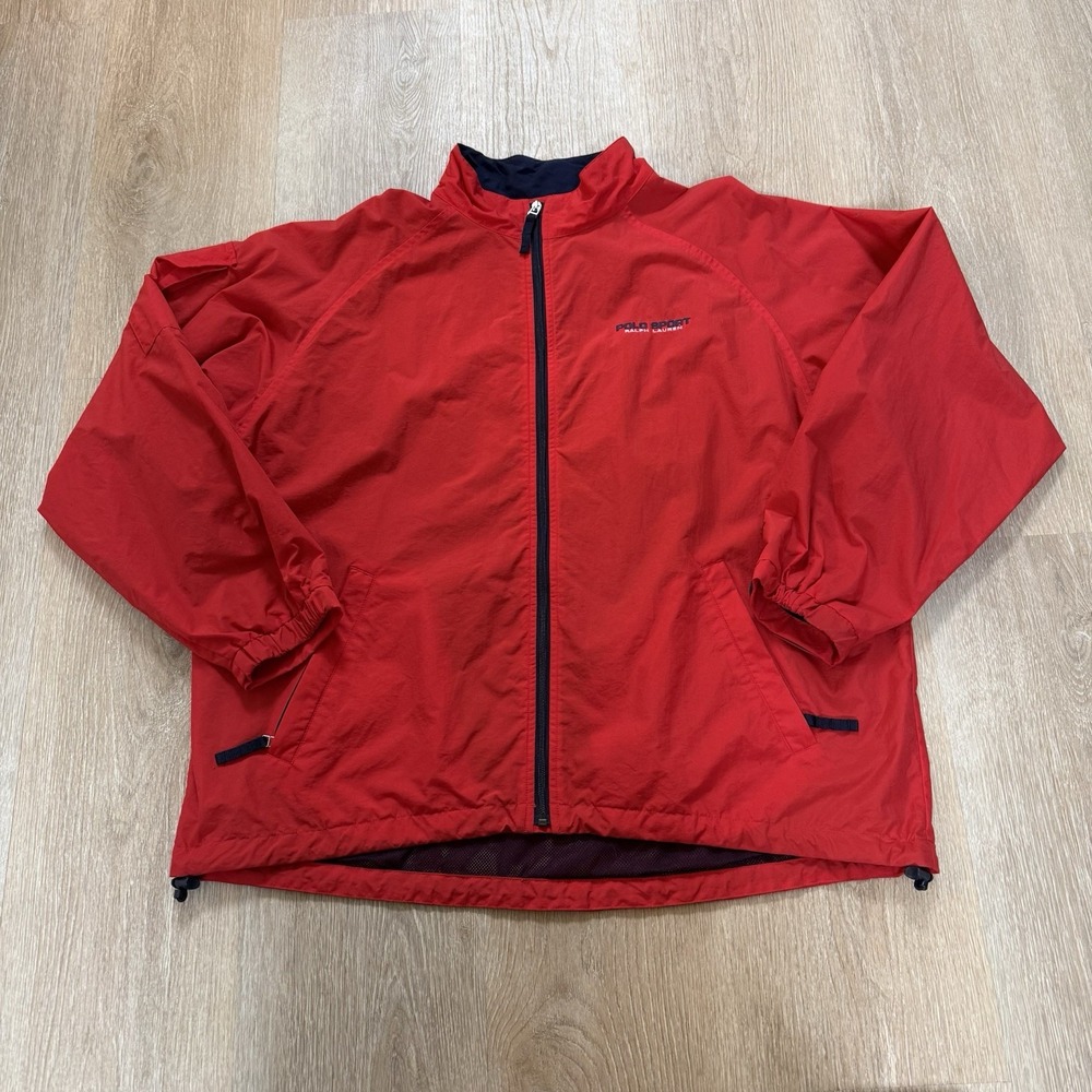 Vintage Polo Sport Ralph Lauren Windbreaker Mesh Lined Jacket Mens XL Red‎